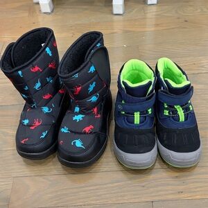 2 pairs toddler boy 10 warm lined winter & water resistant stride rite boots euc